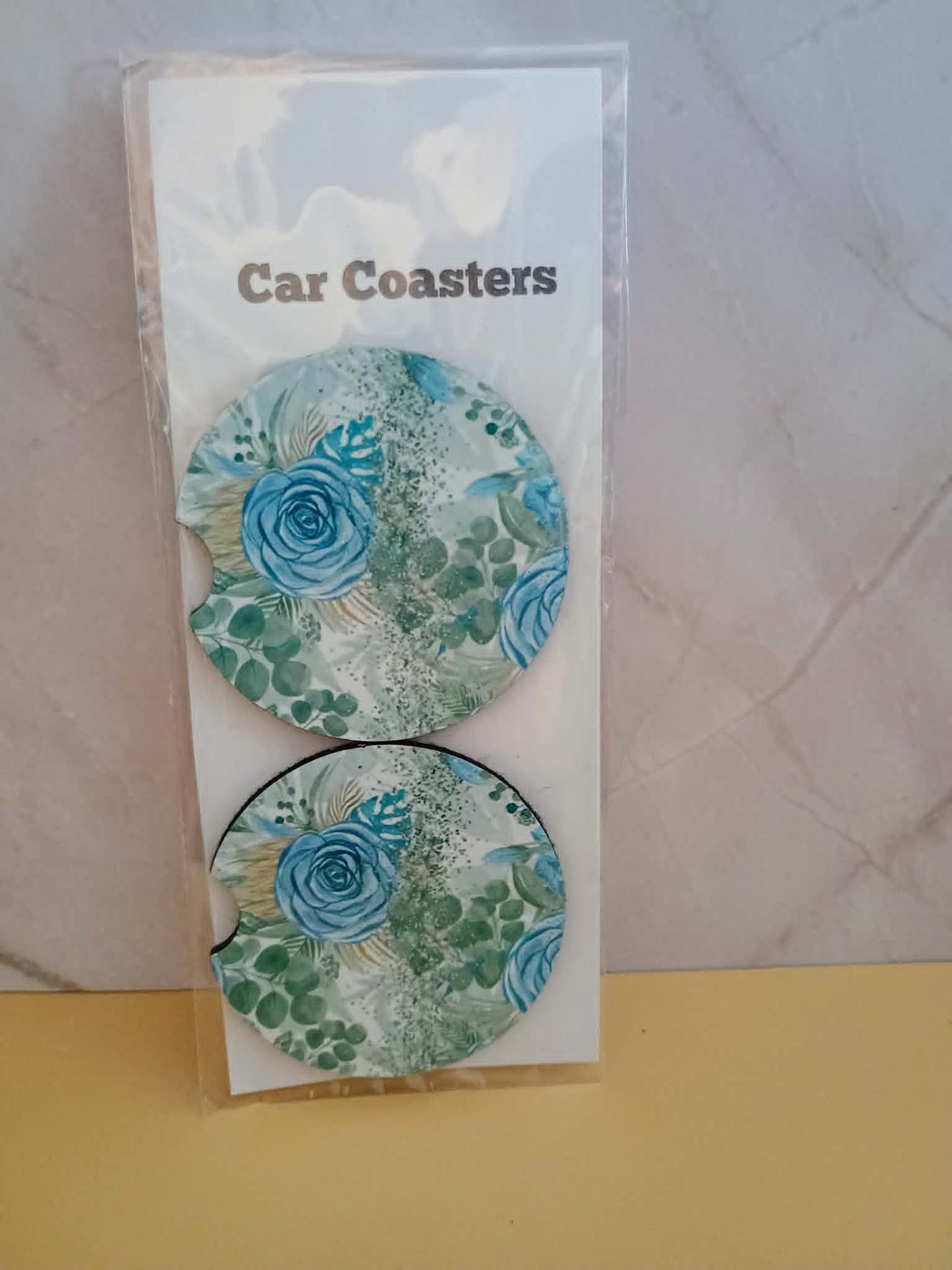 Car coasters~blue floral
