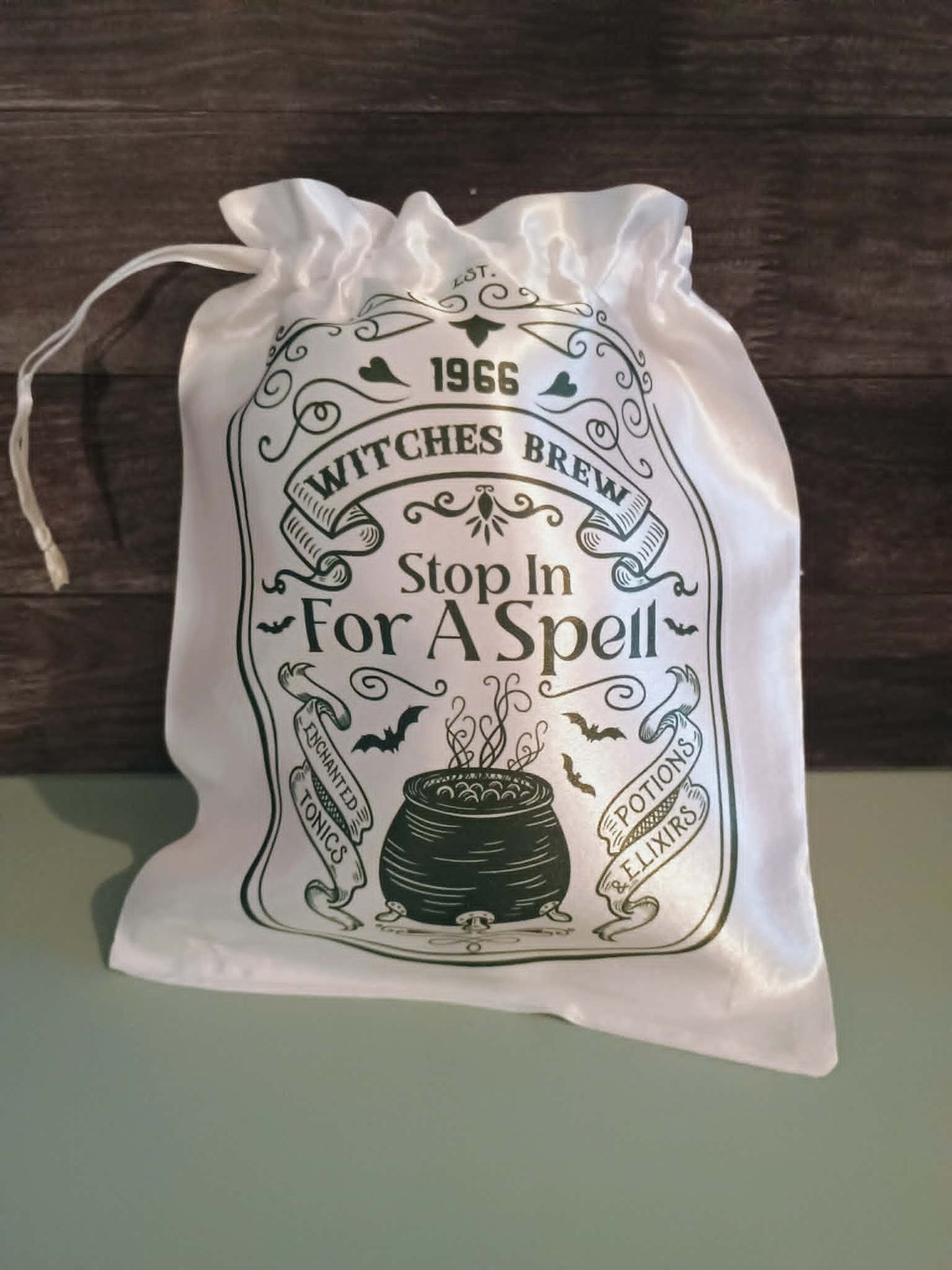 Satin drawstring bag~Witches brew stop in for a spell