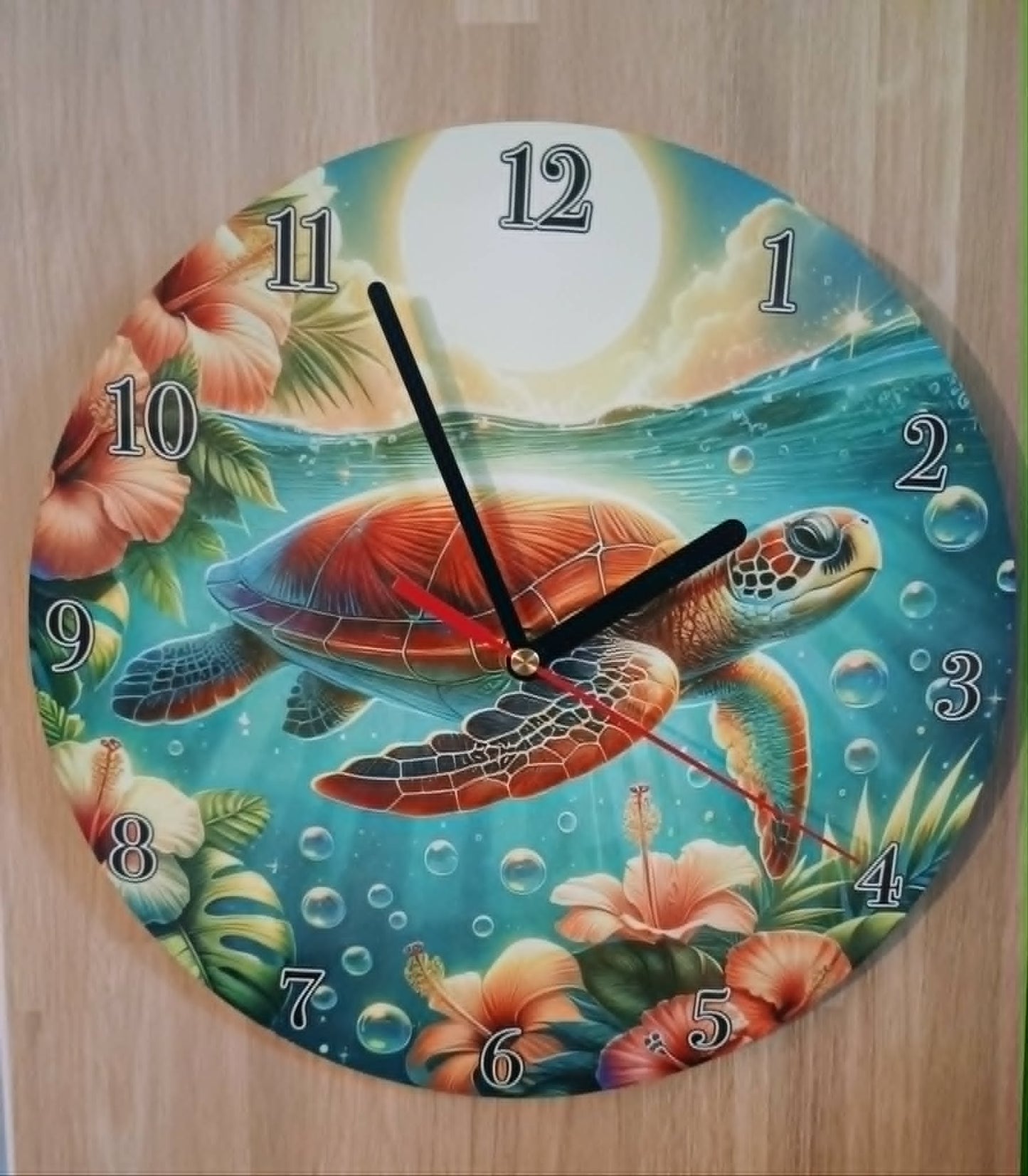 Wall clock~Sea turtle with flowers