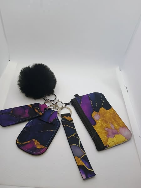 wristlet keychain set-purple
