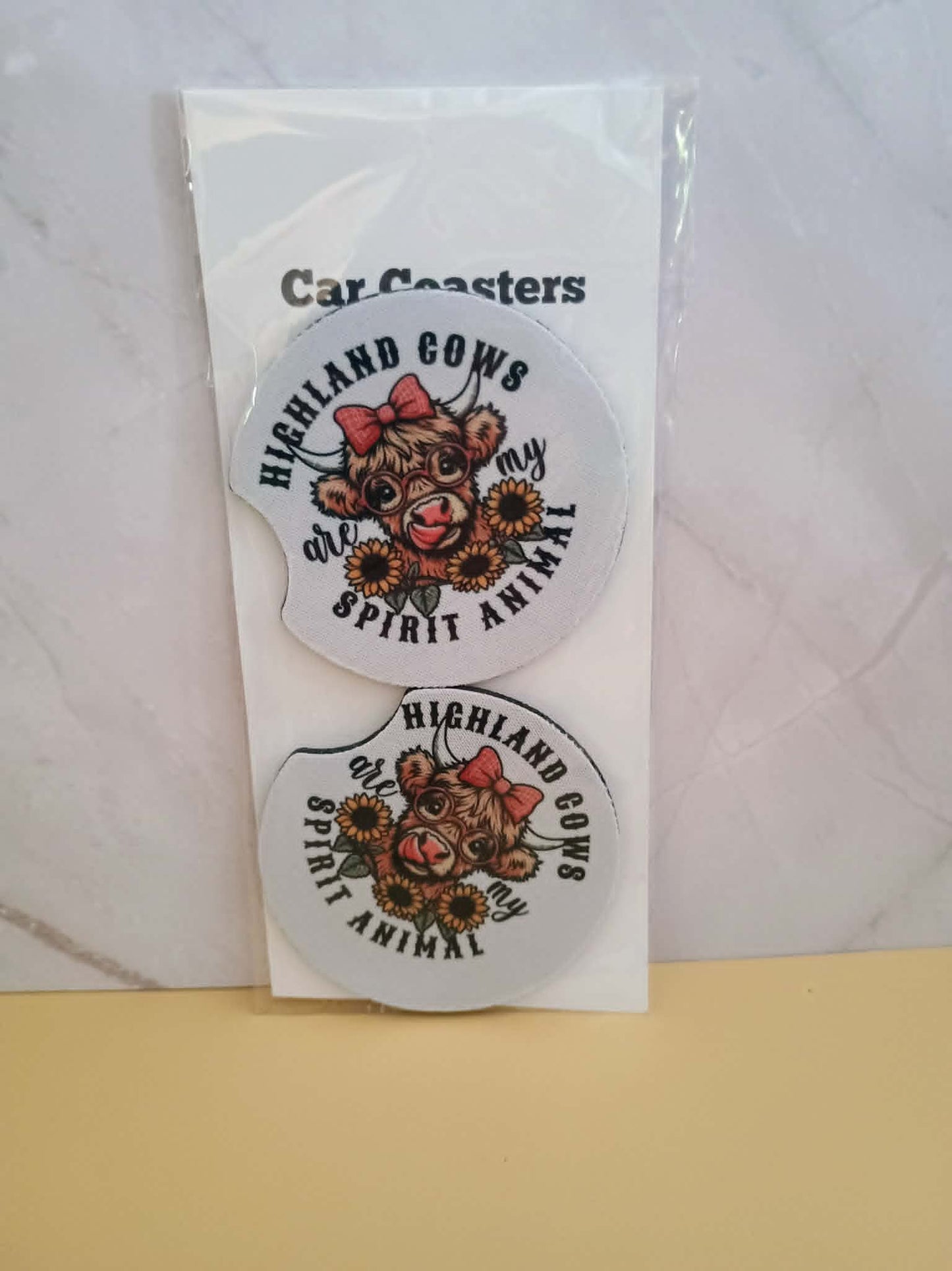 Car coasters~Highland cow