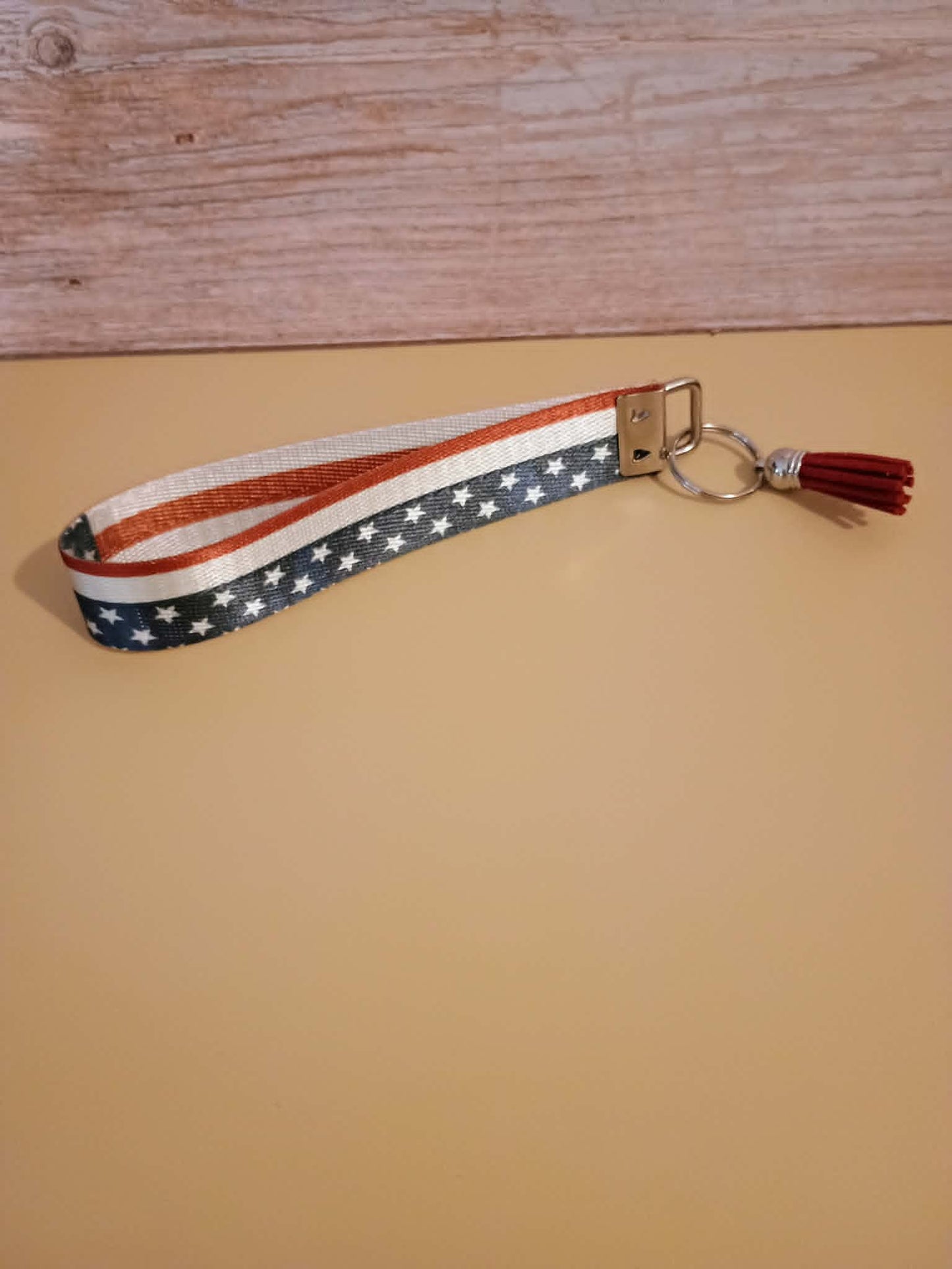 Wristlet keychain~red white and blue