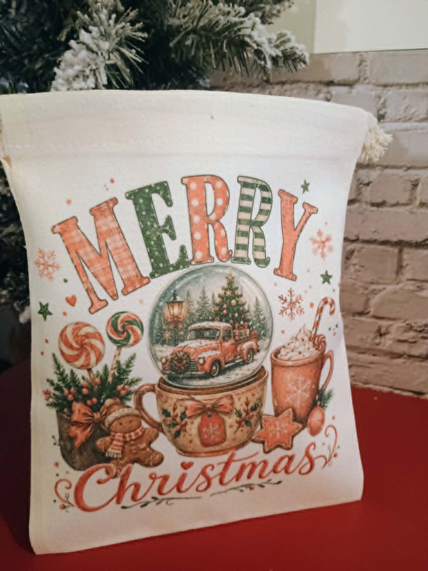 Christmas canvas bag~Merry Christmas~snowglobe
