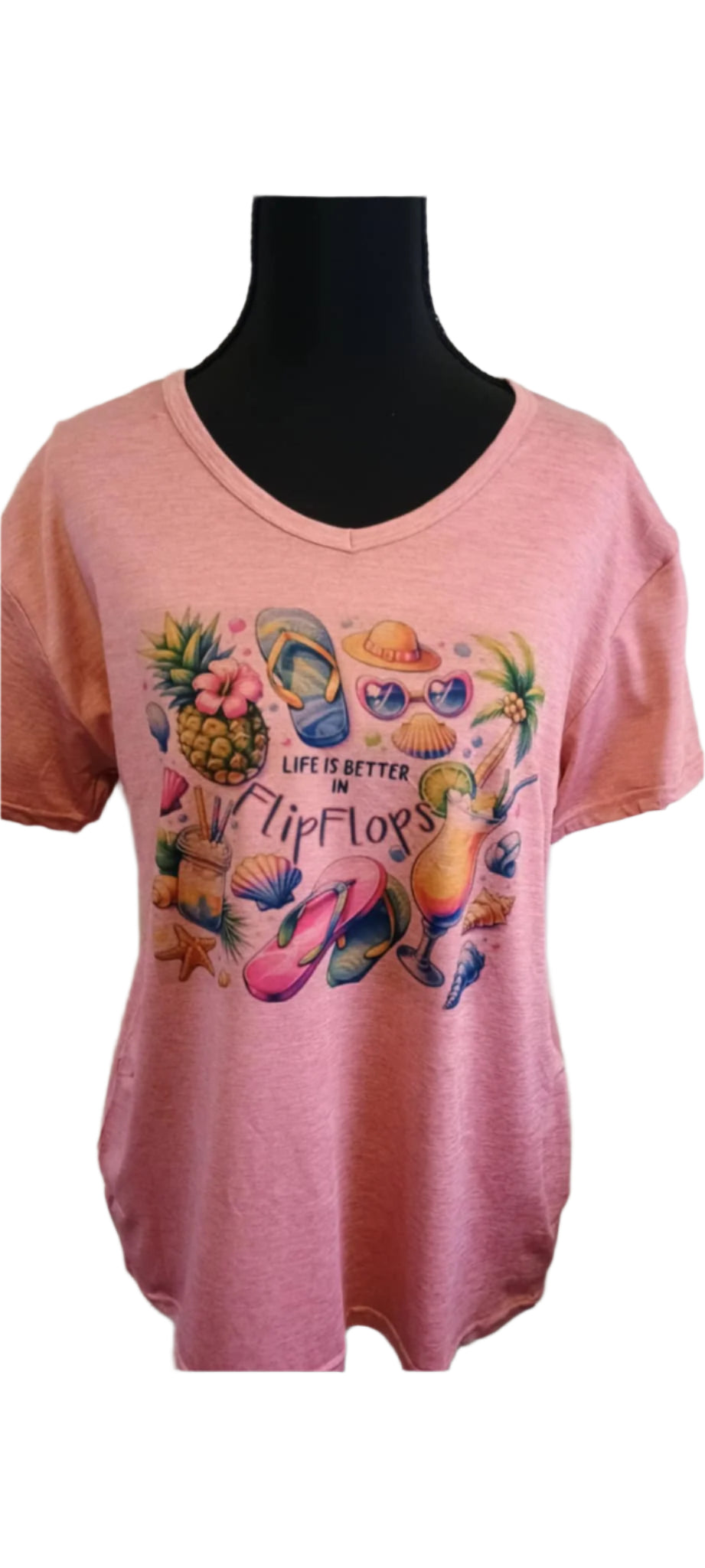 Women's short sleeve shirt XL~life is better in flip flops