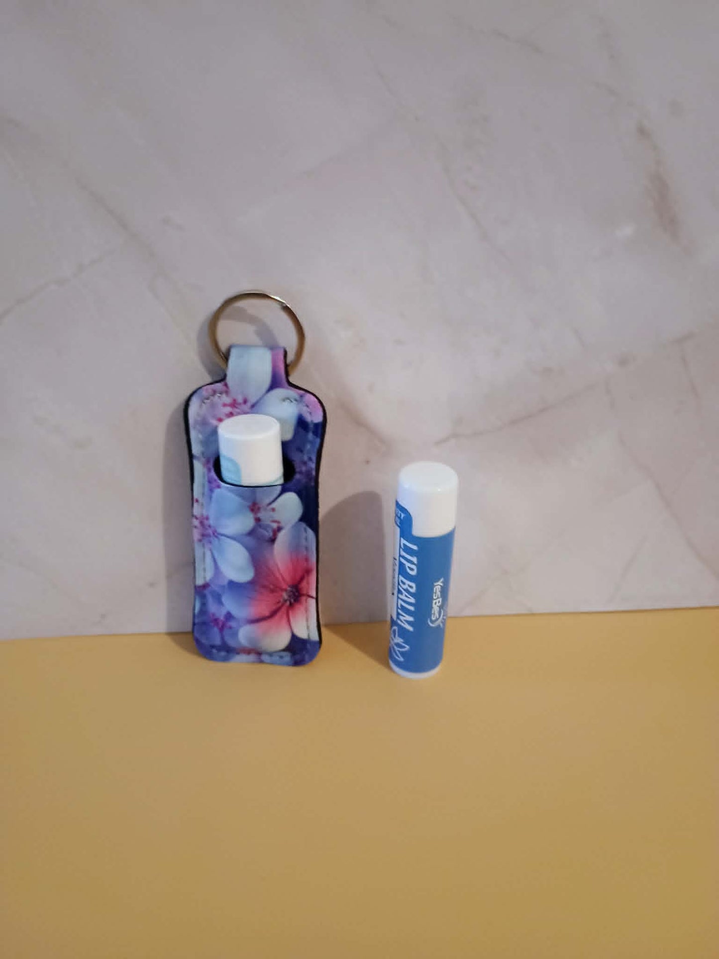 Chapstick holder~blue with flowers