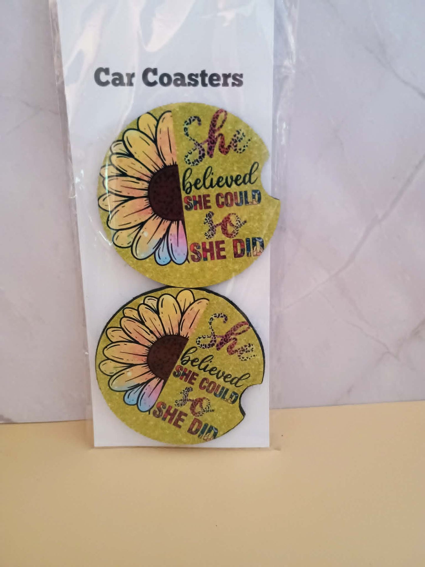 Car coasters~She believed she could so she did
