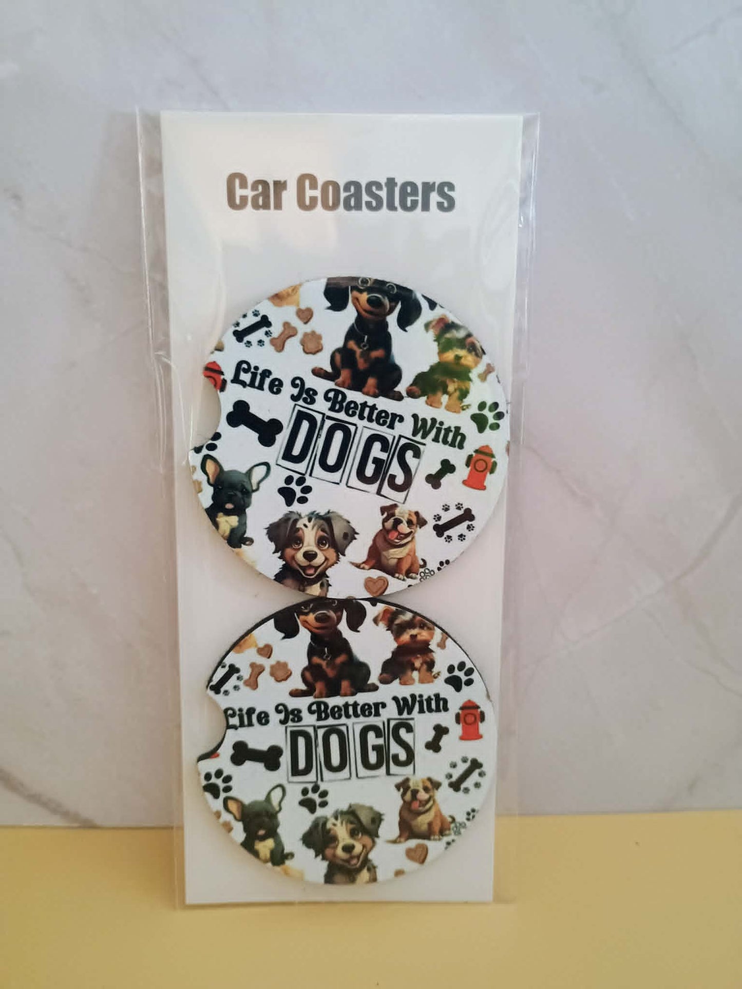 Car coasters~Life is better with dogs