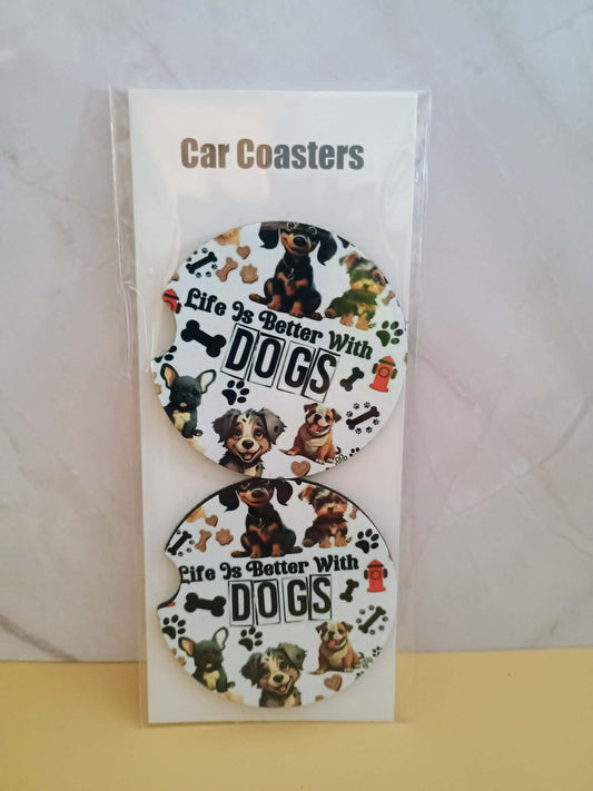Car coasters~Life is better with dogs