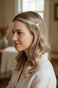 Metal Hair Barrette~gold and white star
