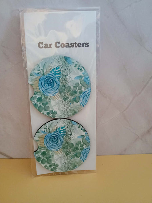 Car coasters~blue floral