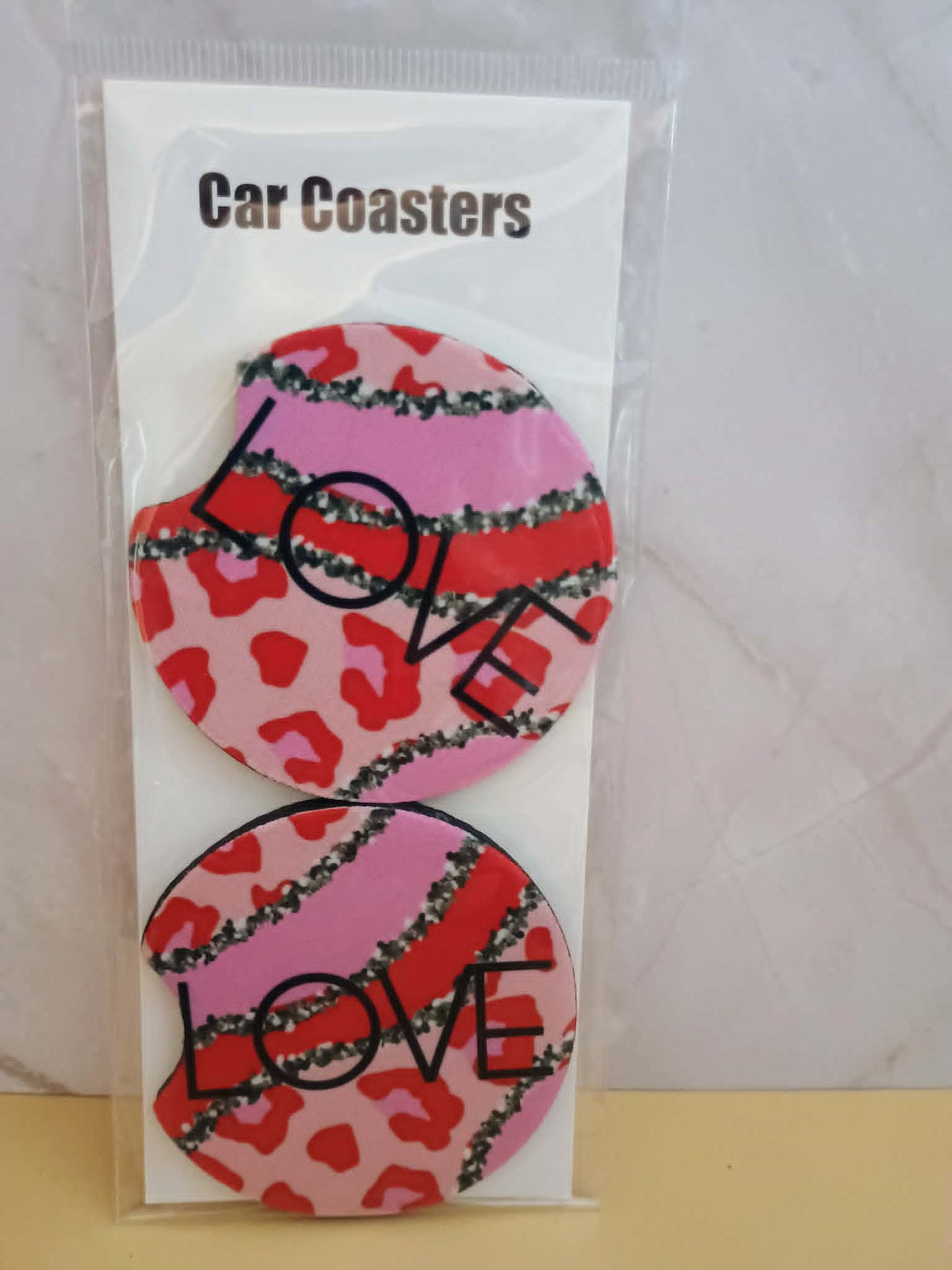 Car coasters~Pink and red love