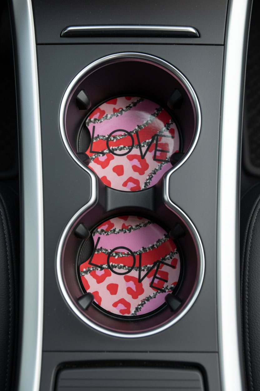 Car coasters~Pink and red love
