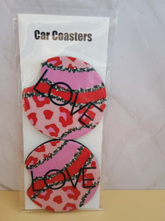 Car coasters~Pink and red love