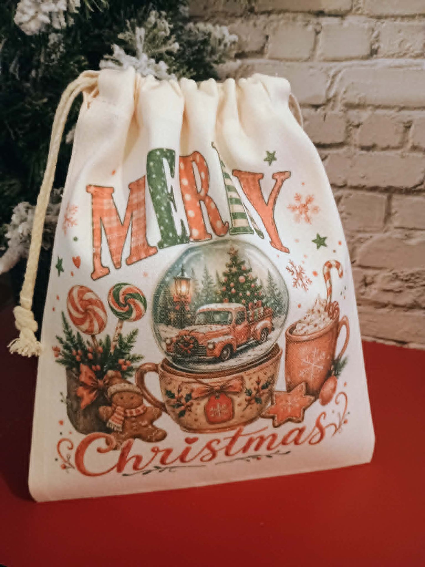 Christmas canvas bag~Merry Christmas~snowglobe