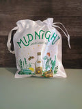 Satin drawstring bag~Midnight margaritas, green yelllow, greenery,bottle