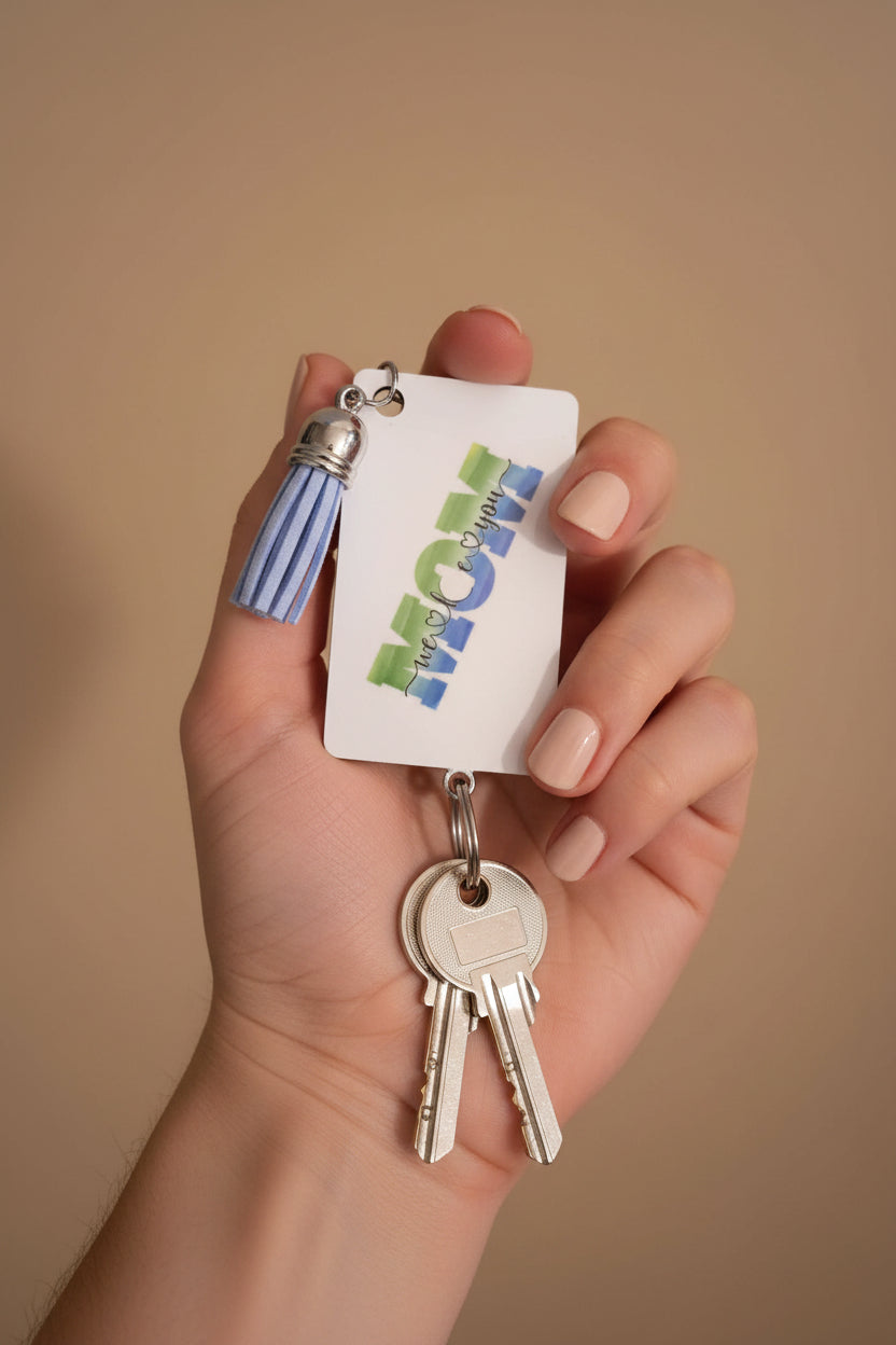 Rectangle keychain~green/blue mom