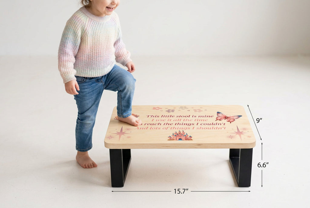 Wooden Step stool~Princess~butterfly~castle~Pink