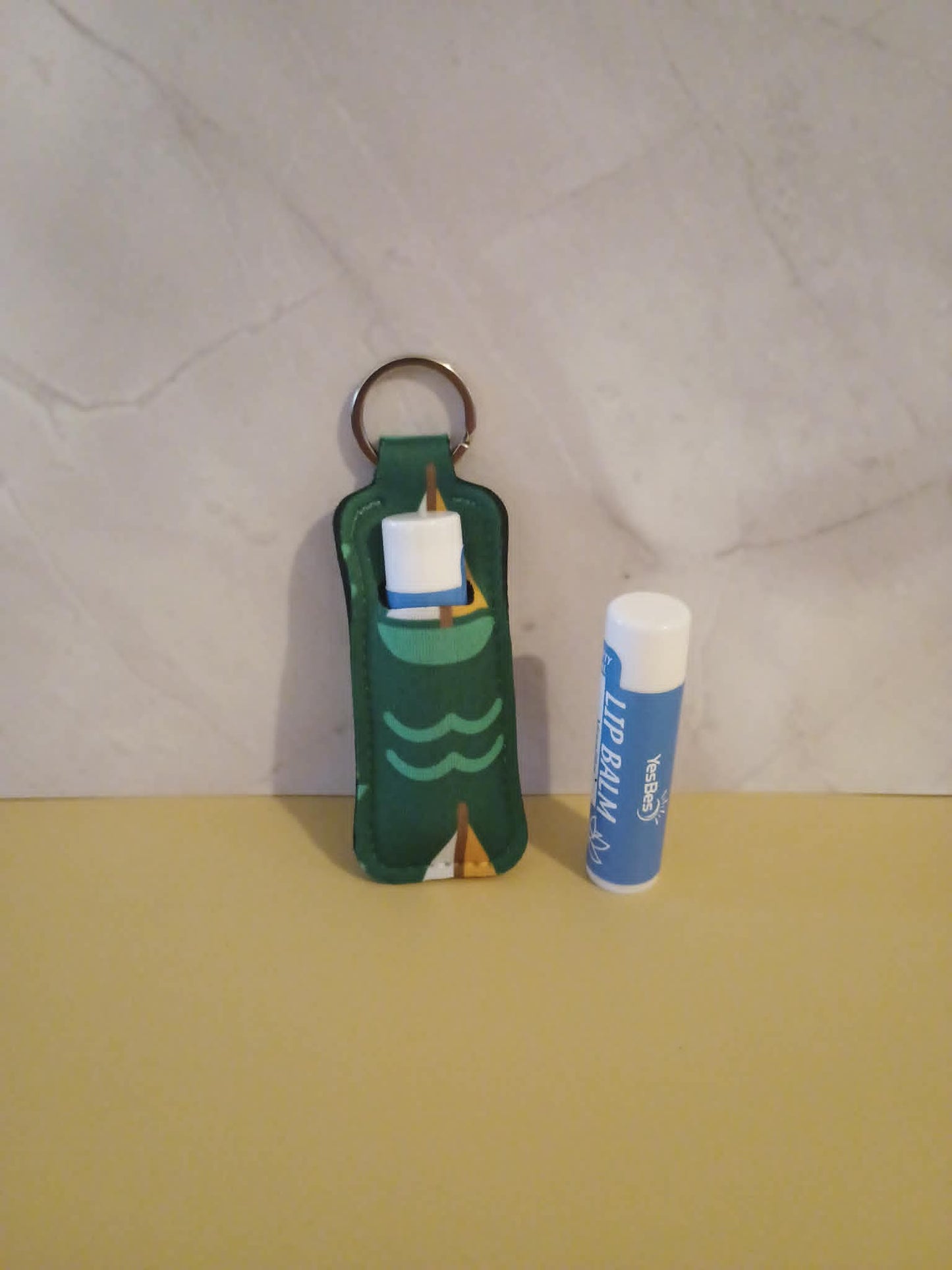 Chapstick holder~Green sail boat