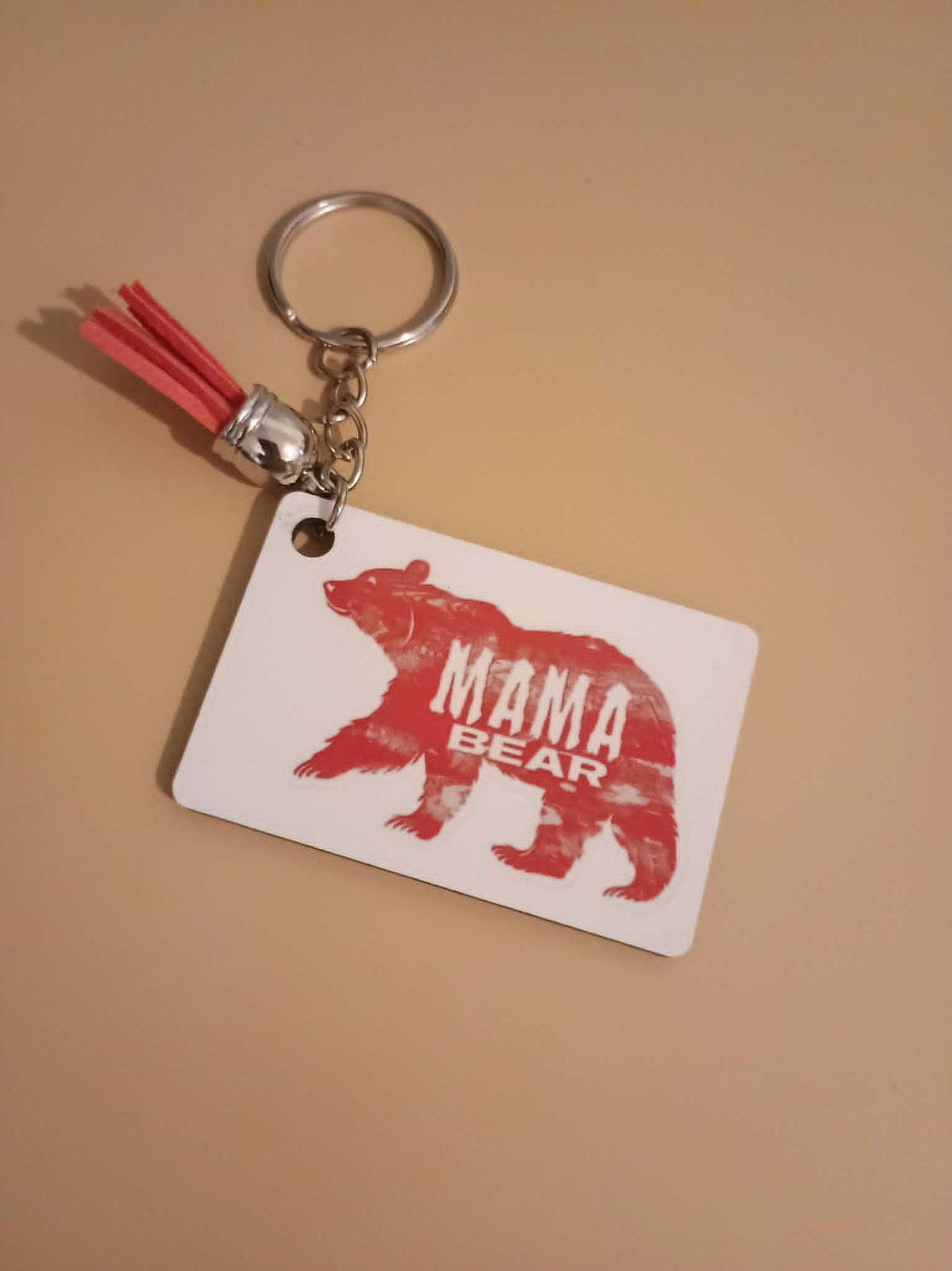 Rectangle keychain~Mama bear~red