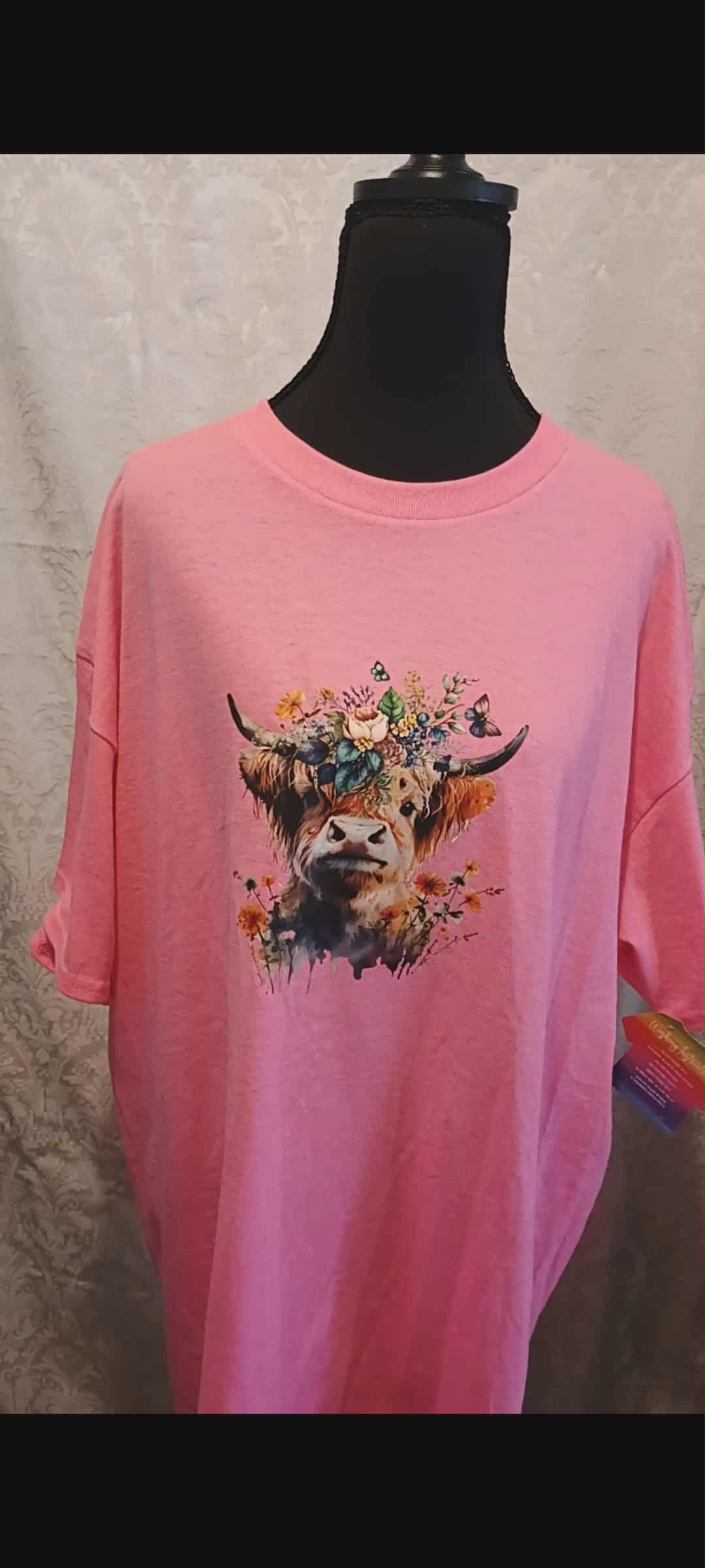 Women's t-shirt XL~Highland cow with flowers