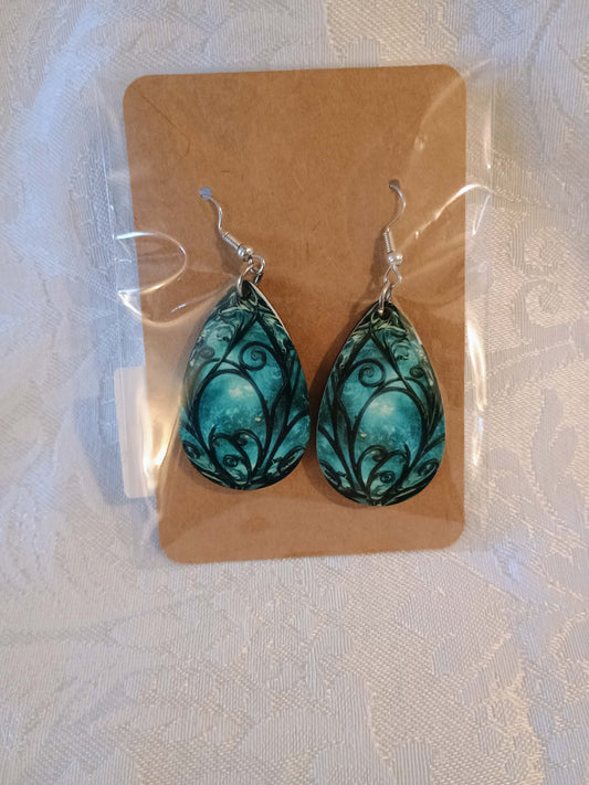 Earrings small~teal and black