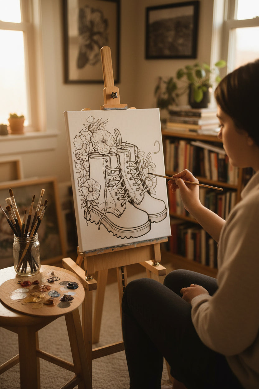 Canvas art kit~8x10~Boots with flowers