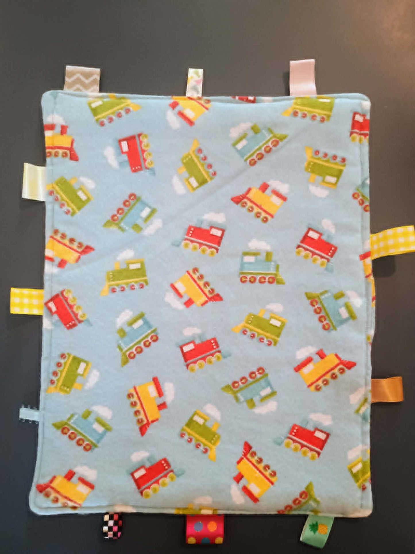 Baby taggies blanket~trains