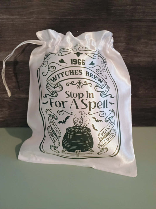 Satin drawstring bag~Witches brew stop in for a spell