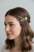 Metal Hair Barrette~green flower round