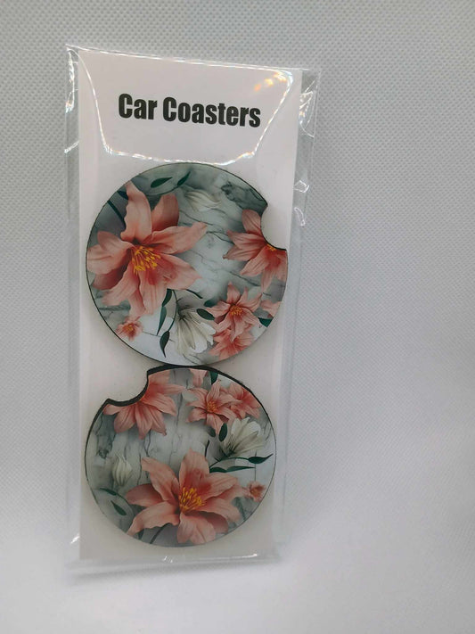 Car coasters~pink and white floral