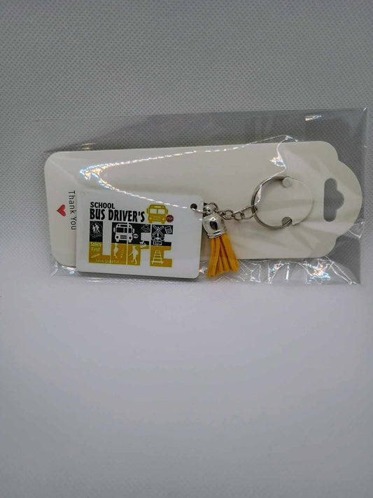 Rectangle keychain~bus driver yellow
