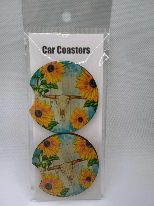 Car coasters~yellow flowers
