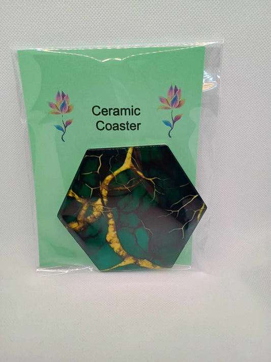 Ceramic coaster-blue green marble