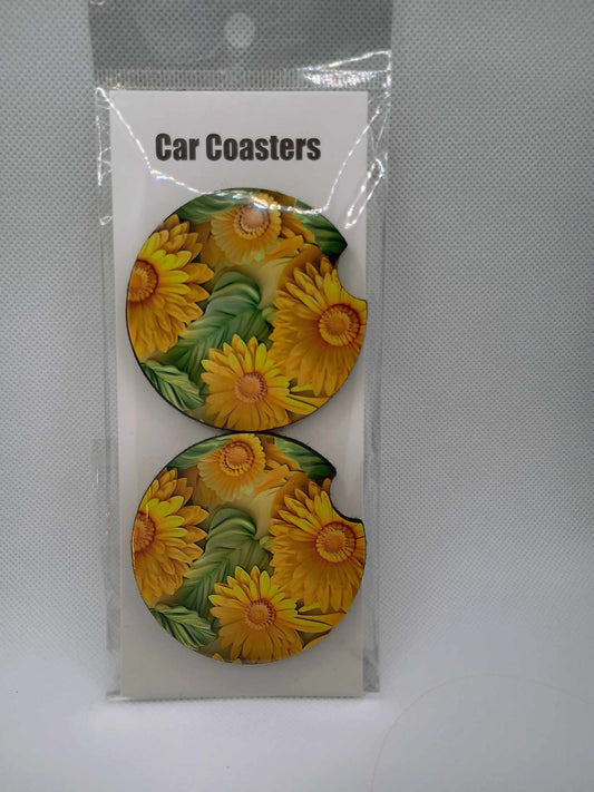 Car coasters~yellow floral