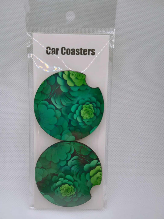 Car coasters~green flowers