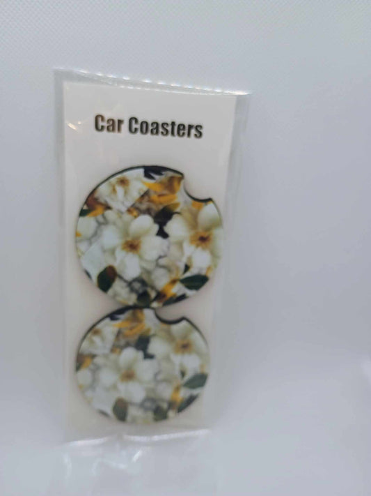Car coasters~white floral