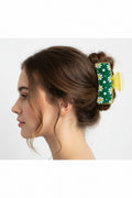 Hair clip~green/yellow flowers