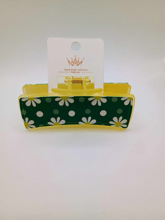 Hair clip~green/yellow flowers