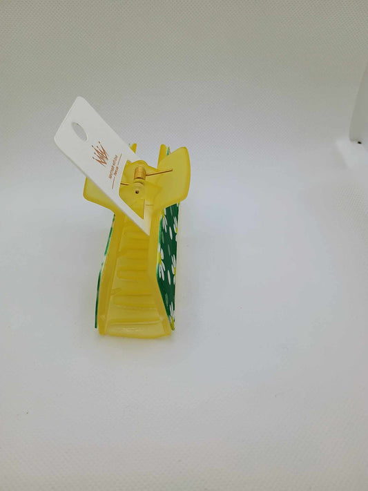 Hair clip~green/yellow flowers