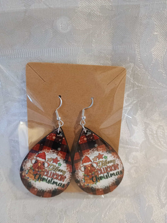 Christmas earring large~merry cluckin christmas