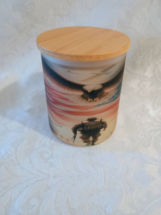 Glass Candle Holder~Soldier with eagle