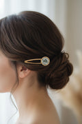 Metal Hair Barrette~grey marble round