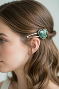 Metal Hair Barrette~green heart