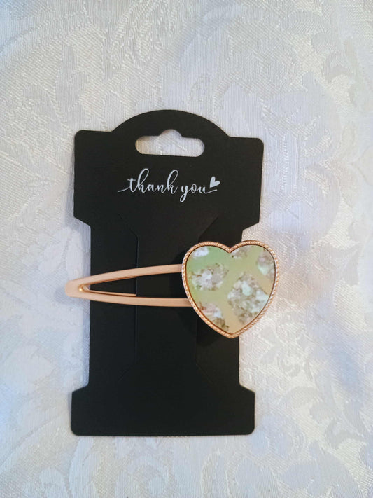 Metal Hair Barrette~green heart