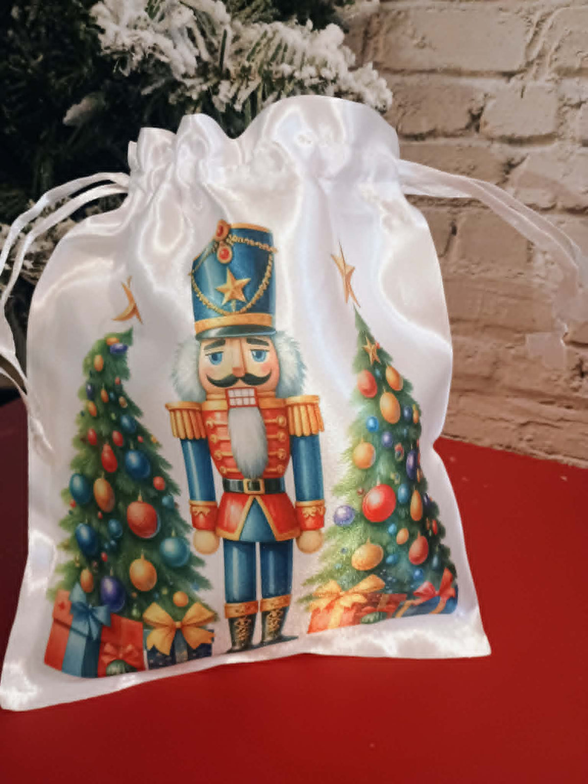 Christmas drawstring bag~Nutcracker, christmas trees, presents