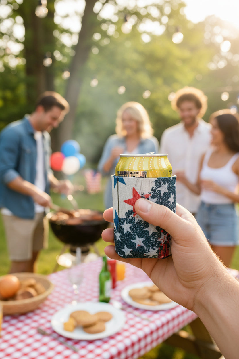 Can koozie~blue with stars