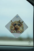 Car window sign~ Highland cow