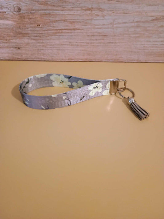 Wristlet keychain~purple with flowers