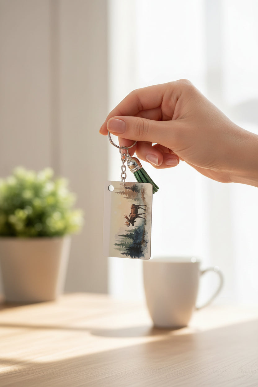 Rectangle keychain~Moose
