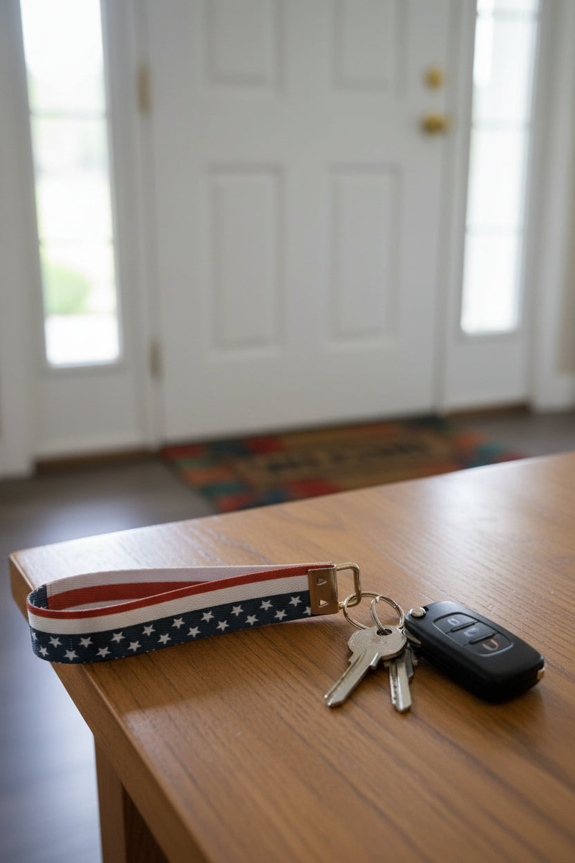 Wristlet keychain~red white and blue